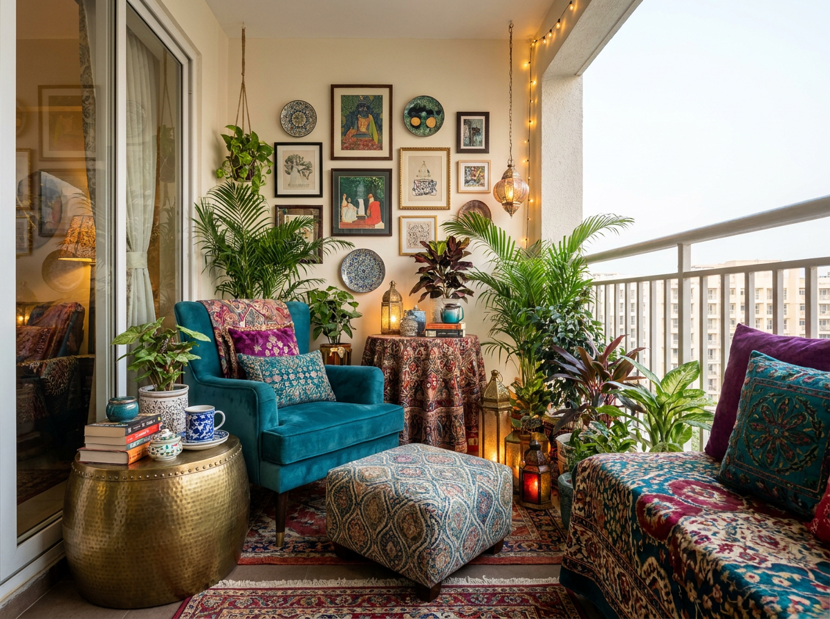 Modern Heirloom balcony in an Indian home