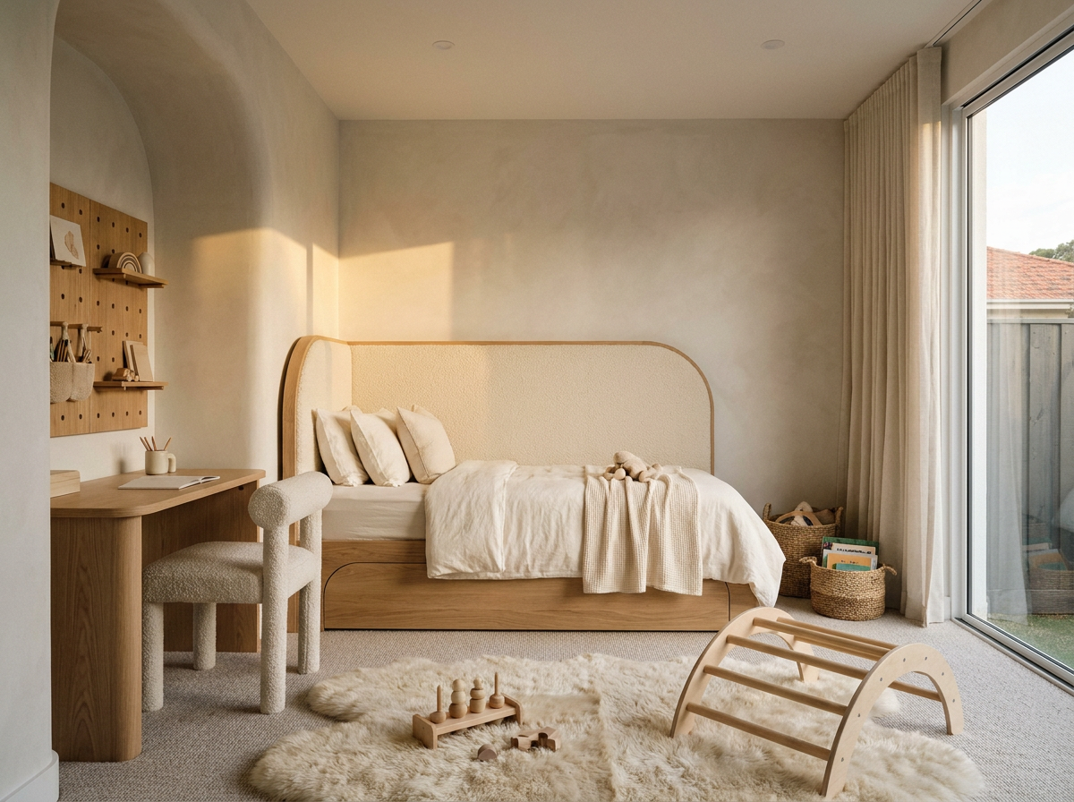 Tropical Minimalism kids room in an Indian home