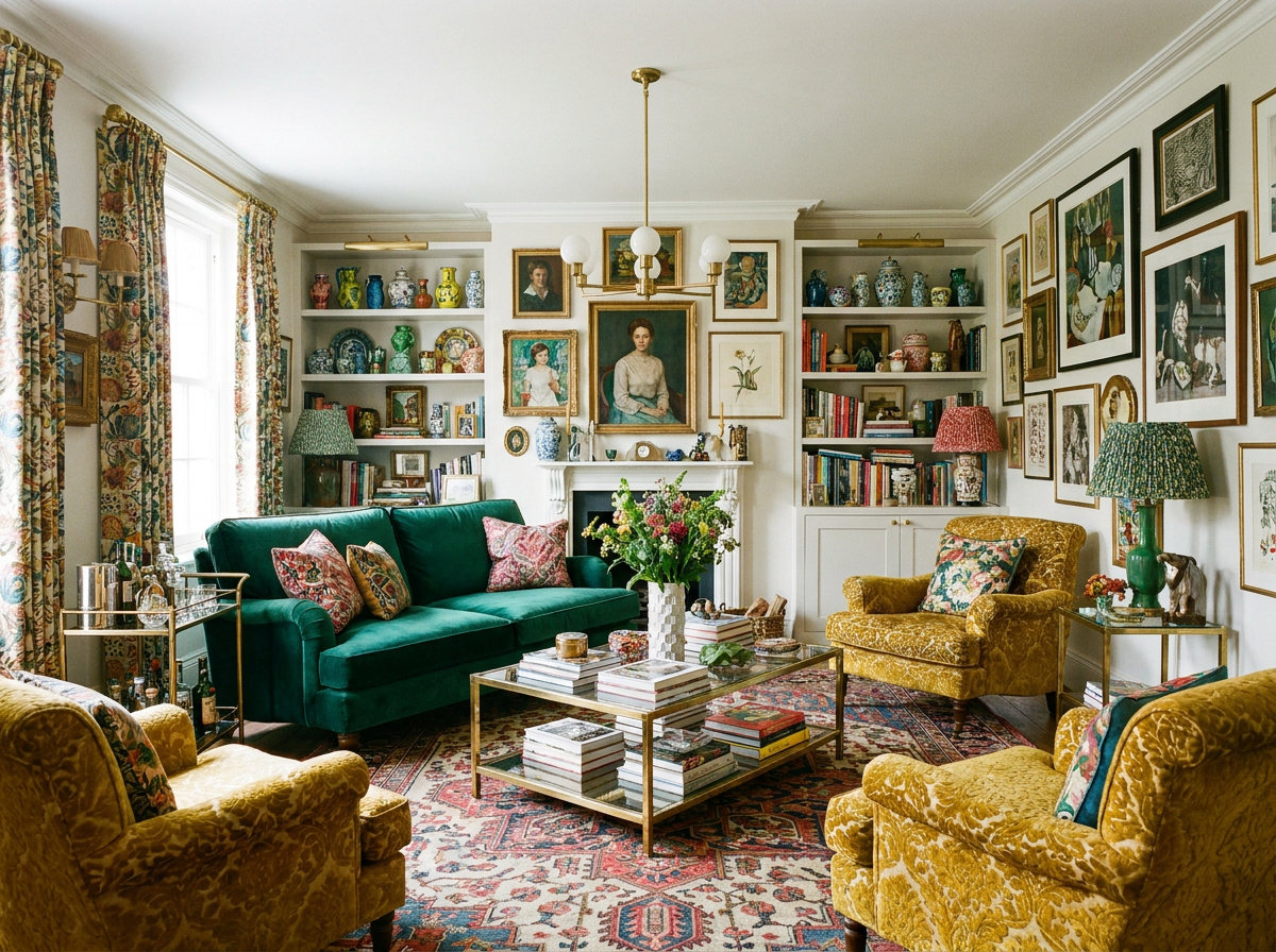 Modern Heirloom living room in an Indian home