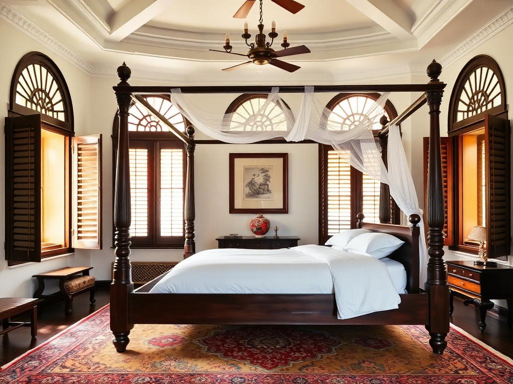 Colonial Bungalow master bedroom in an Indian home