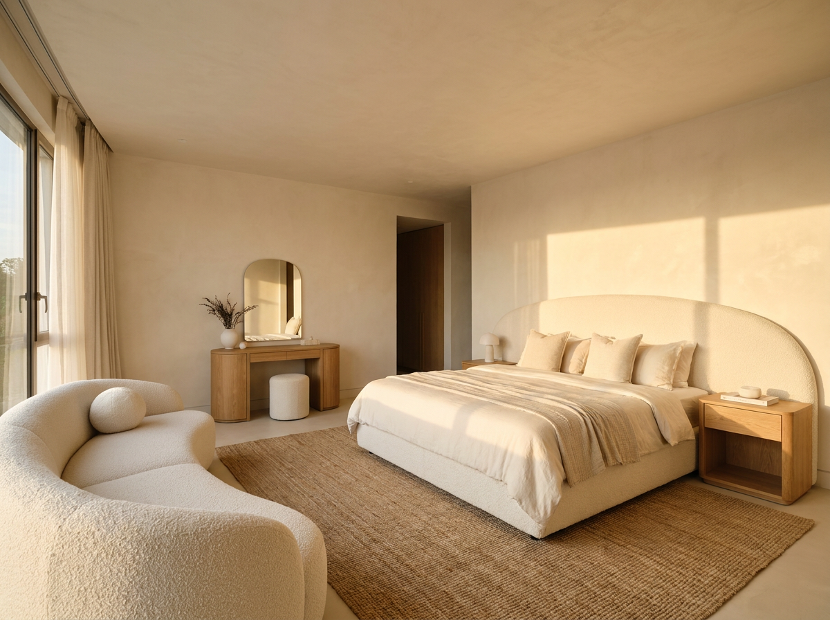 Tropical Minimalism master bedroom in an Indian home