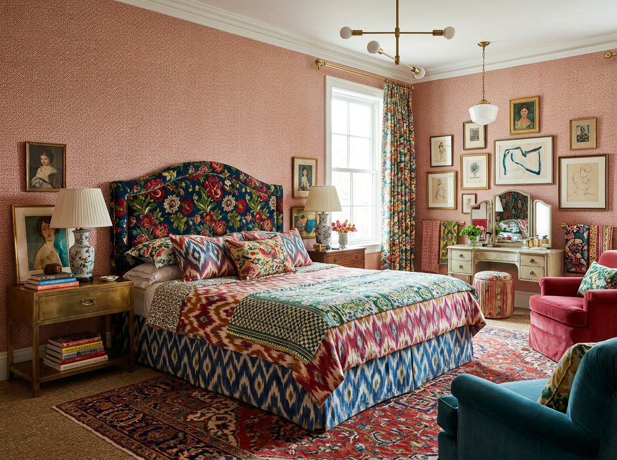 Modern Heirloom master bedroom in an Indian home
