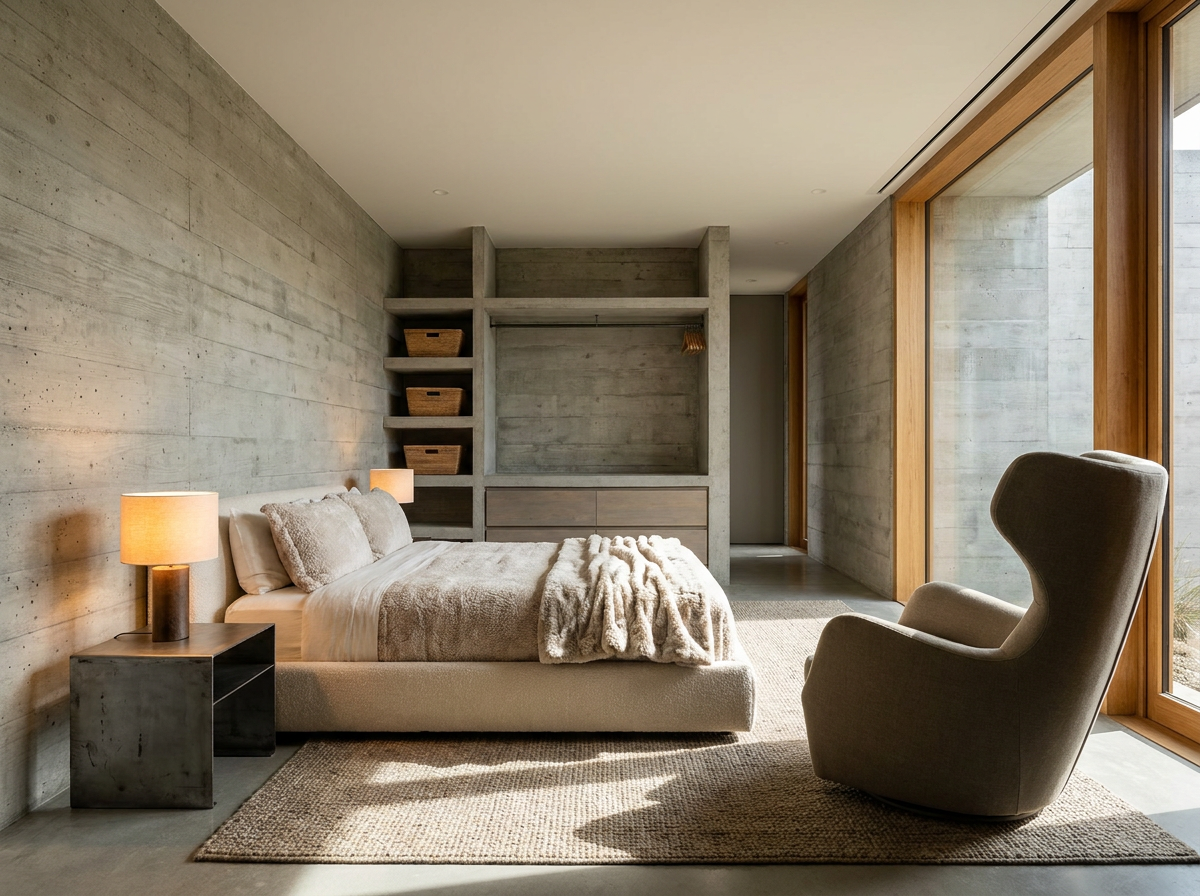 Architectural Contemporary parents room in an Indian home