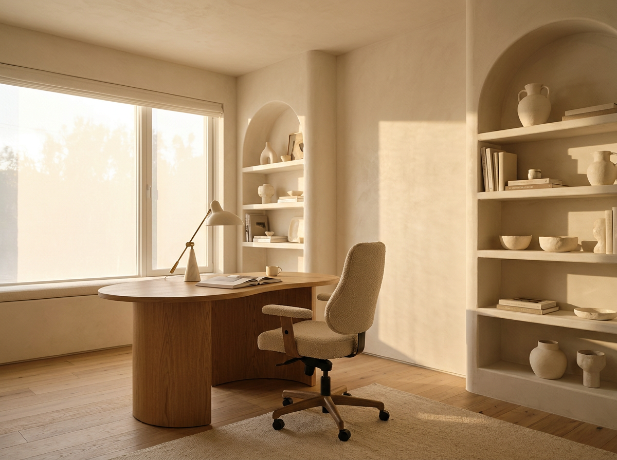 Tropical Minimalism study room in an Indian home