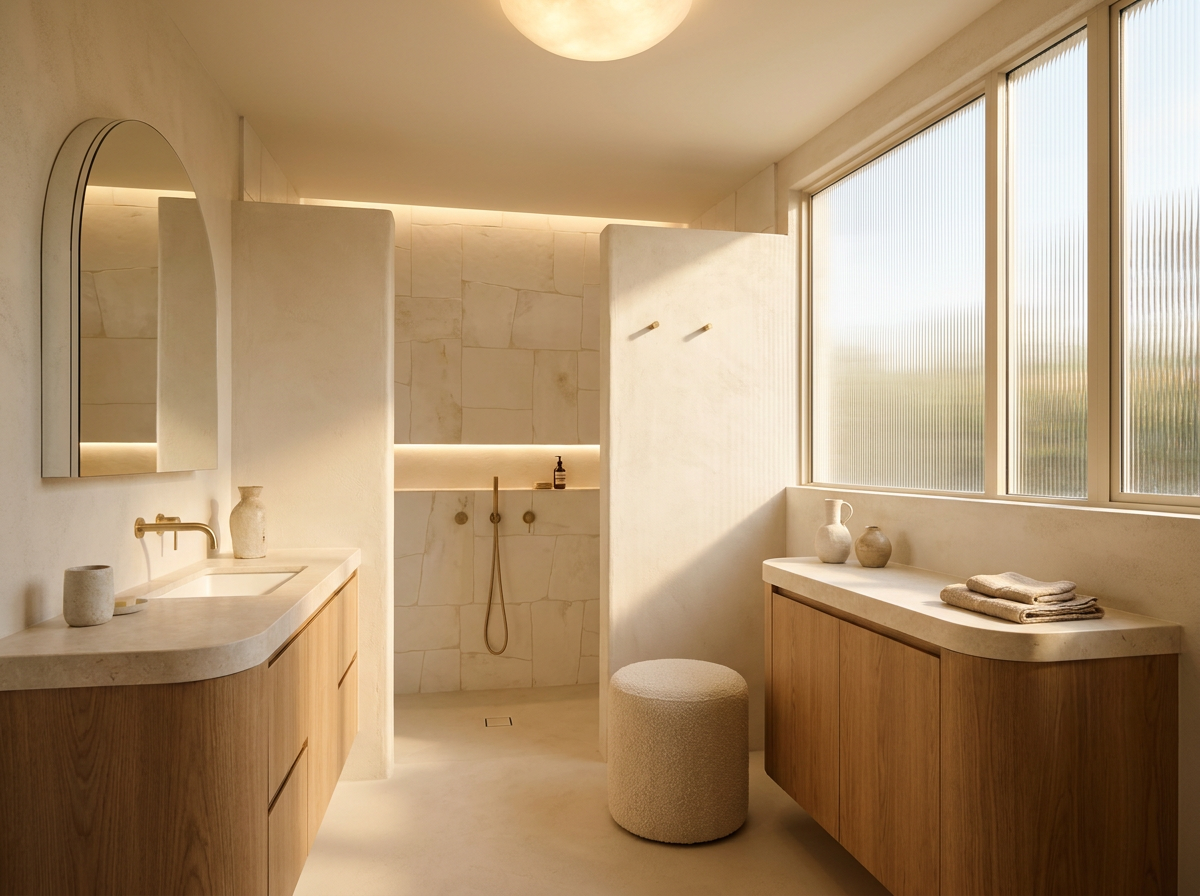 Tropical Minimalism wash room in an Indian home